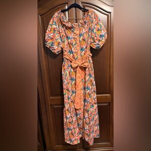 AURA cotton OFF THE SHOULDER button front FLORAL PRINT tiered MAXI DRESS XL